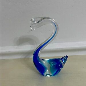 Elegant Blue Glass Swan Sculpture murano style